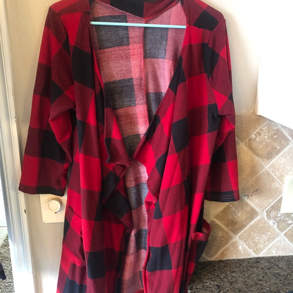 Buffalo Check 3/4 Sleeve Long Cardigan